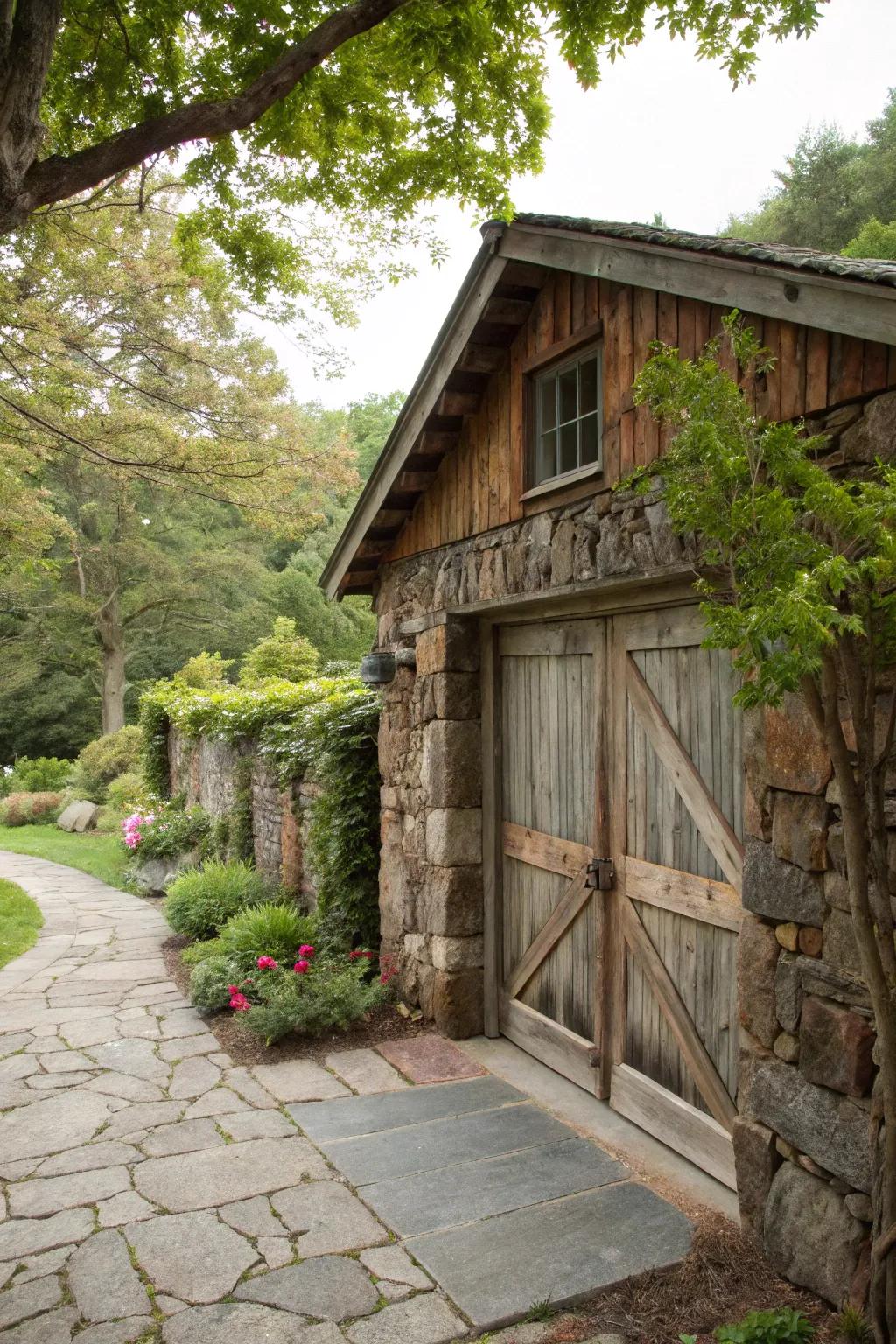 A rustic garage reminiscent of a countryside retreat's allure.