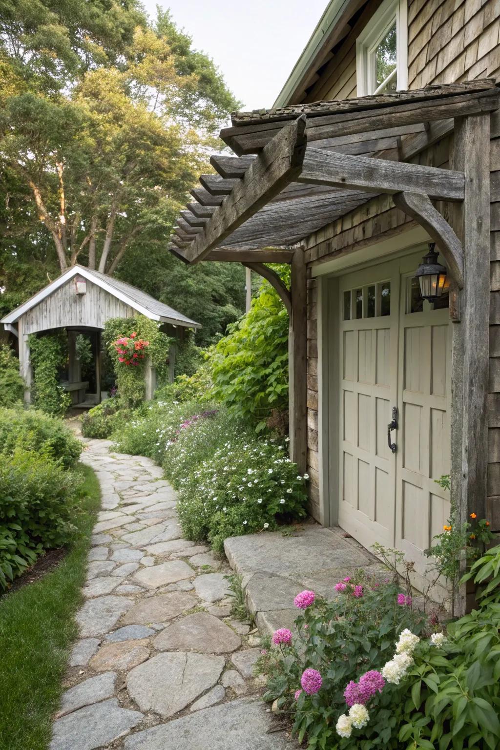 Charming rustic wooden awning with natural appeal.