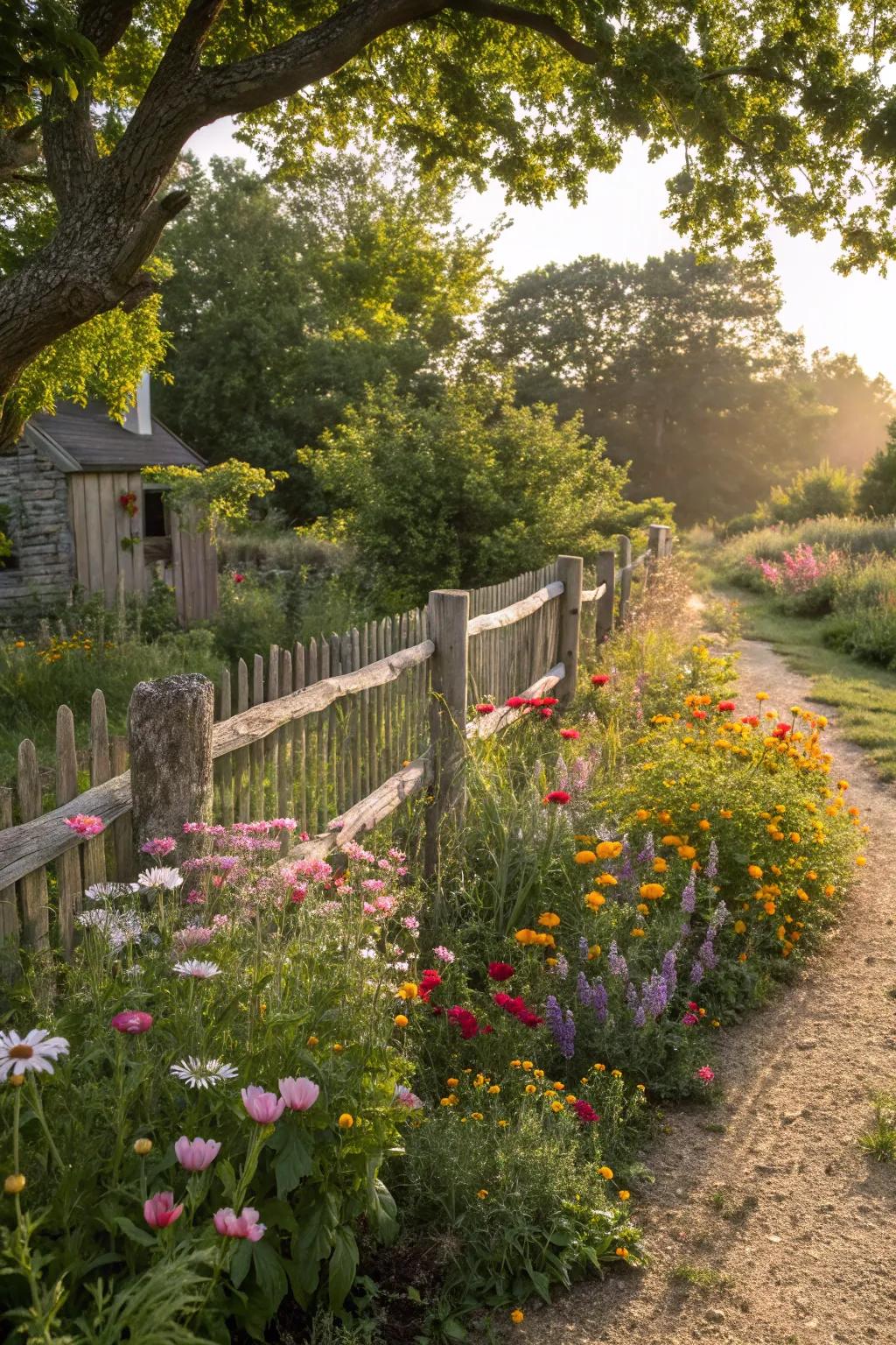 Fences crafted from natural wood imbue your garden with everlasting charm and a cozy atmosphere.