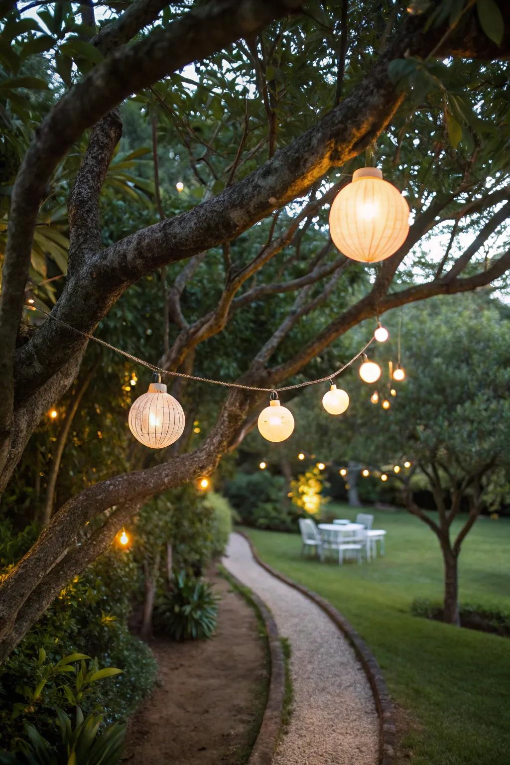 Add a magical touch with suspended glow globes.