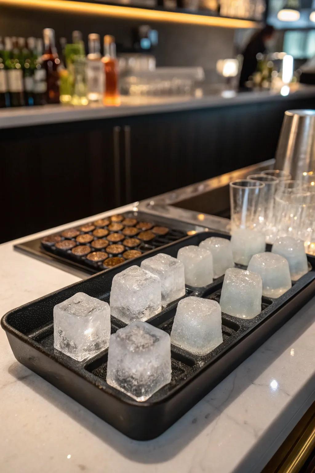 Artisan ice shapers contribute sophistication to cocktails.