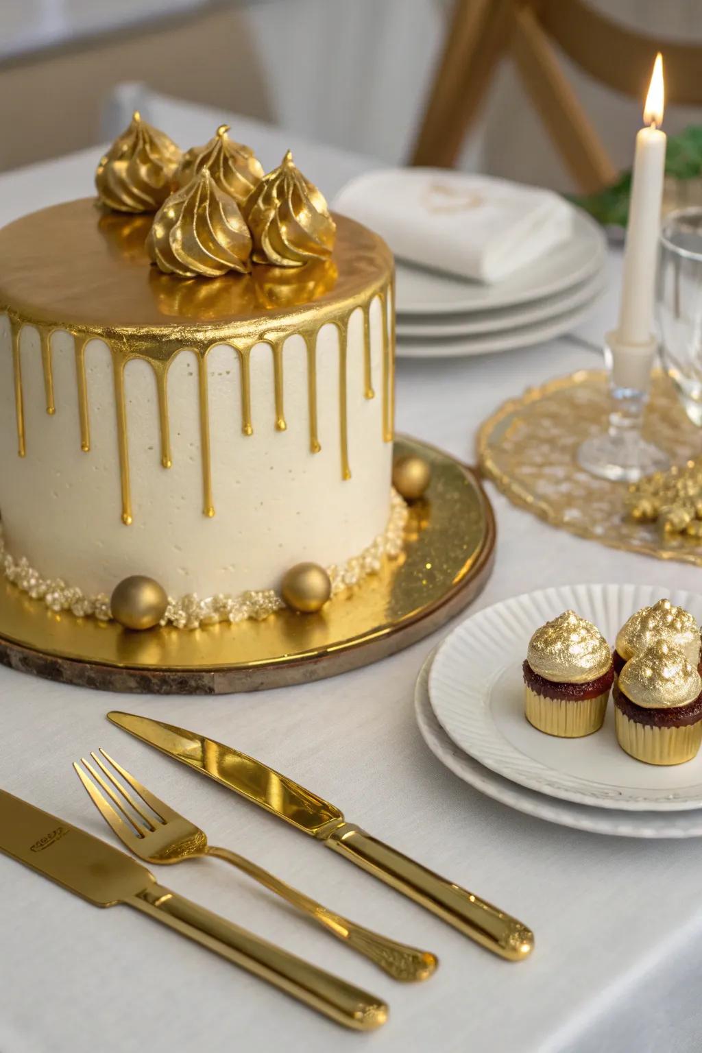 The magnificent golden birthday cake, a true showstopper.
