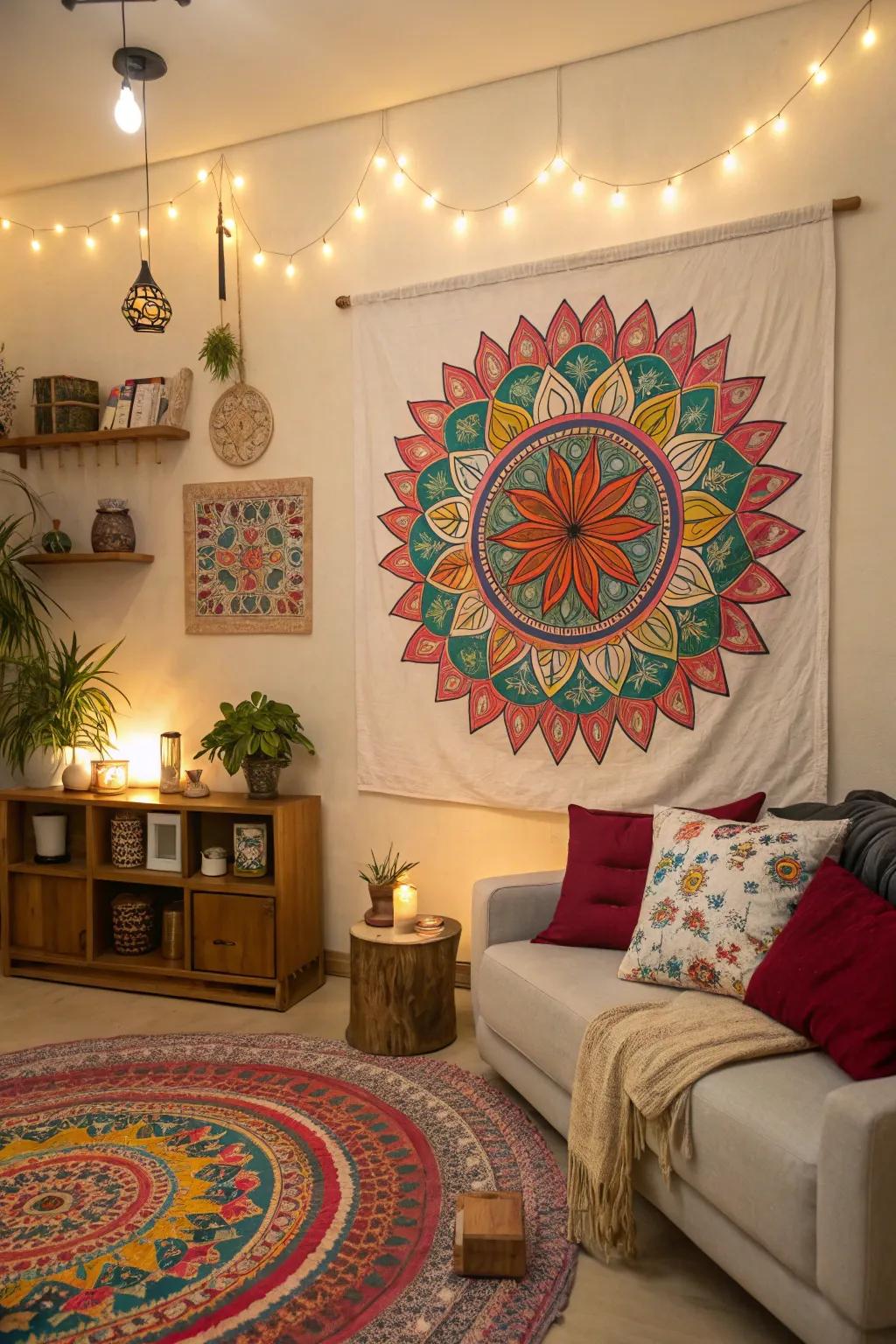 A gorgeous mandala artwork creates a tranquil mood.