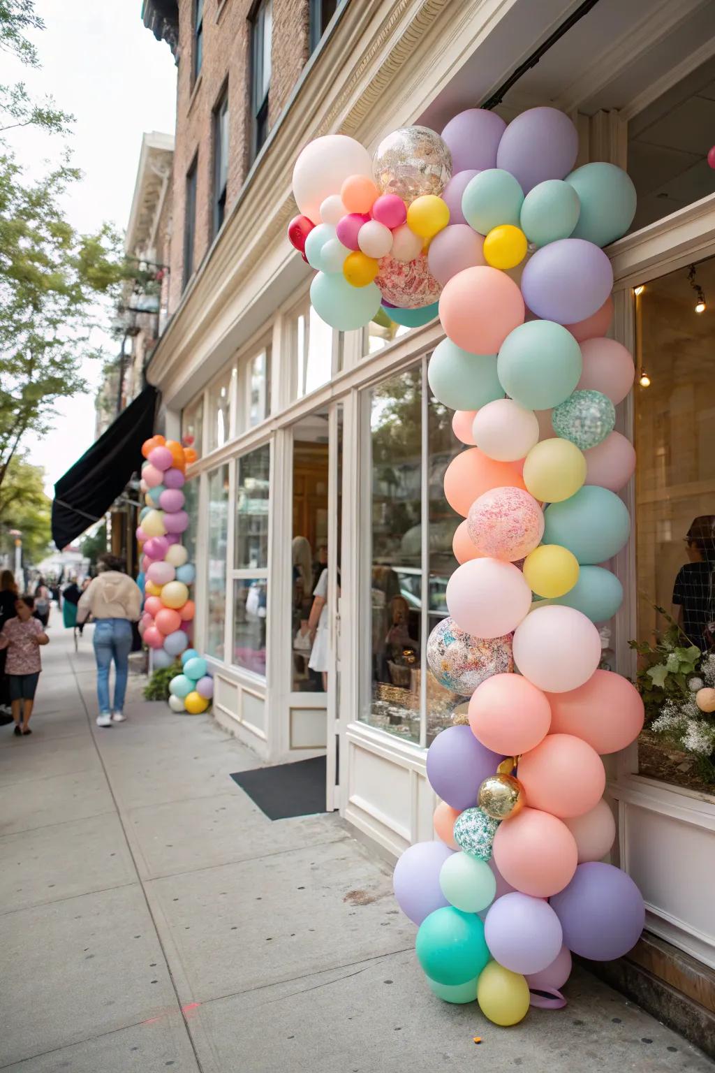 An organic balloon garland brings a joyful and engaging vibe.