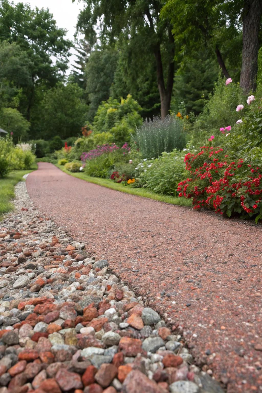 A vibrant tapestry of mixed gravel tones, crafting a distinctive pathway.