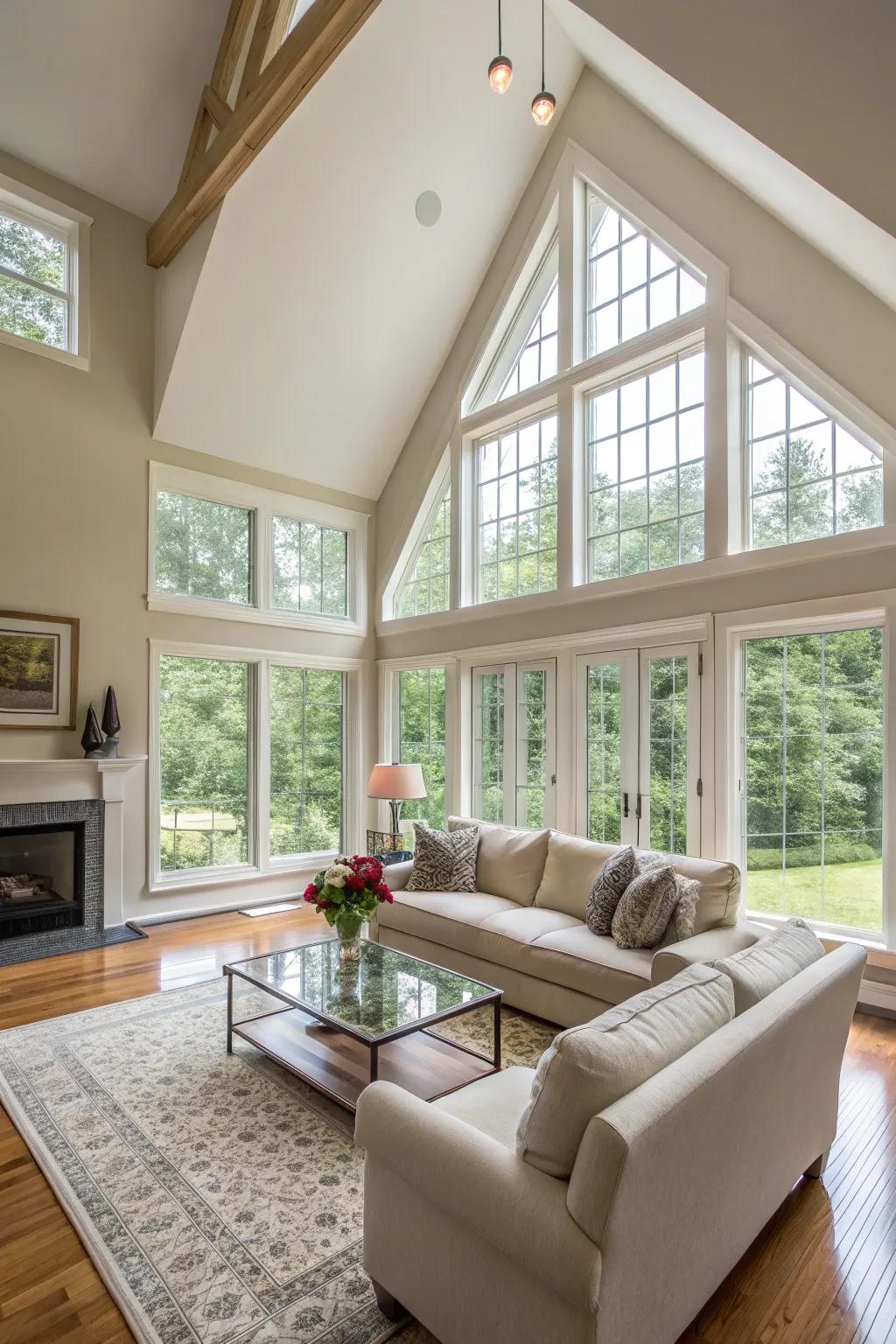 Vaulted ceilings create an open and breezy feel, perfect for roomy spaces.