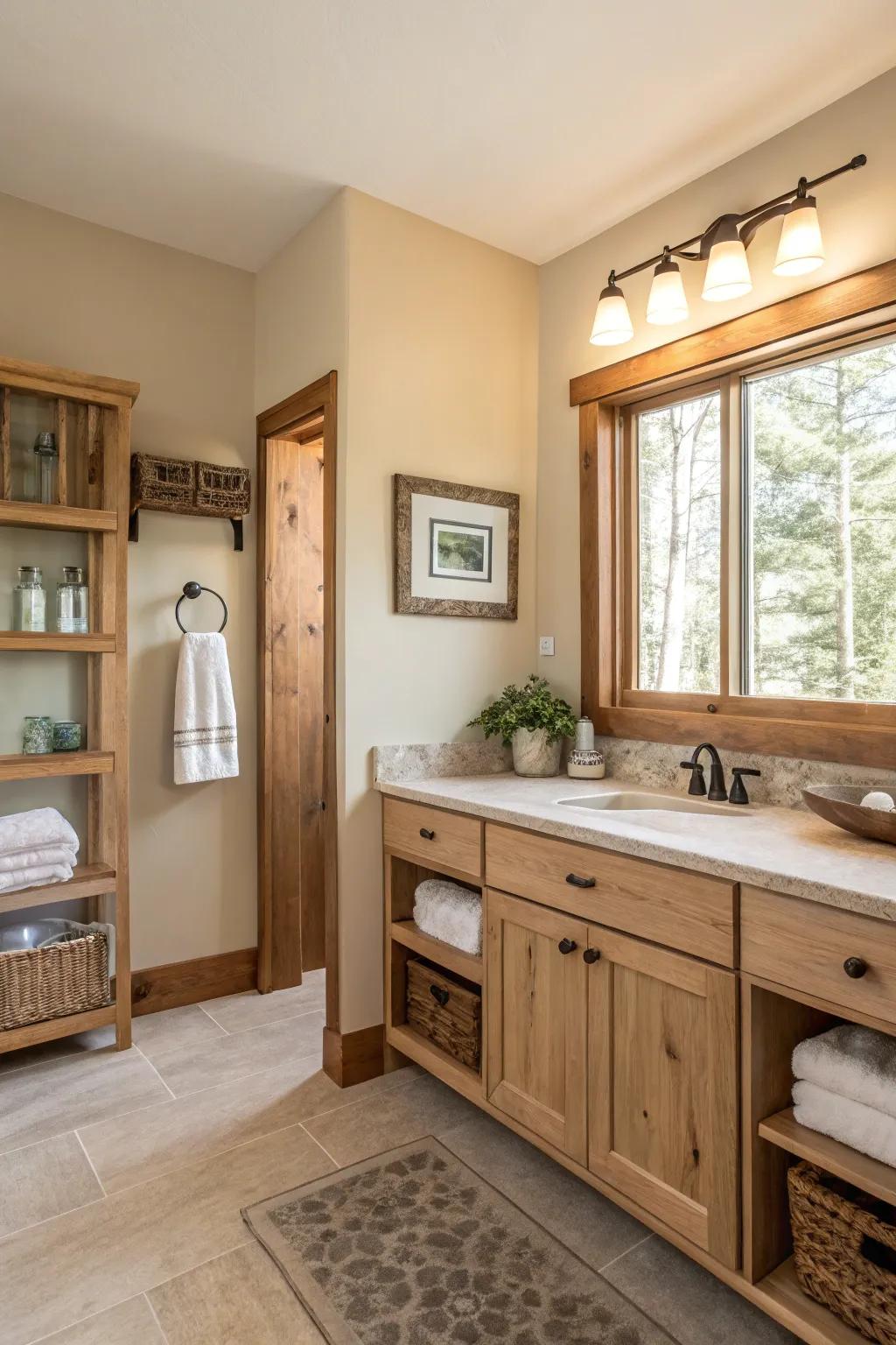 A bathroom showcasing a soothing, neutral color palette.