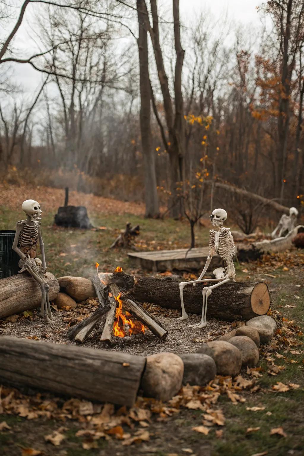 An inviting bonfire spectacle with skeletal figures appends an enchanting nuance to your Halloween ornamentation.