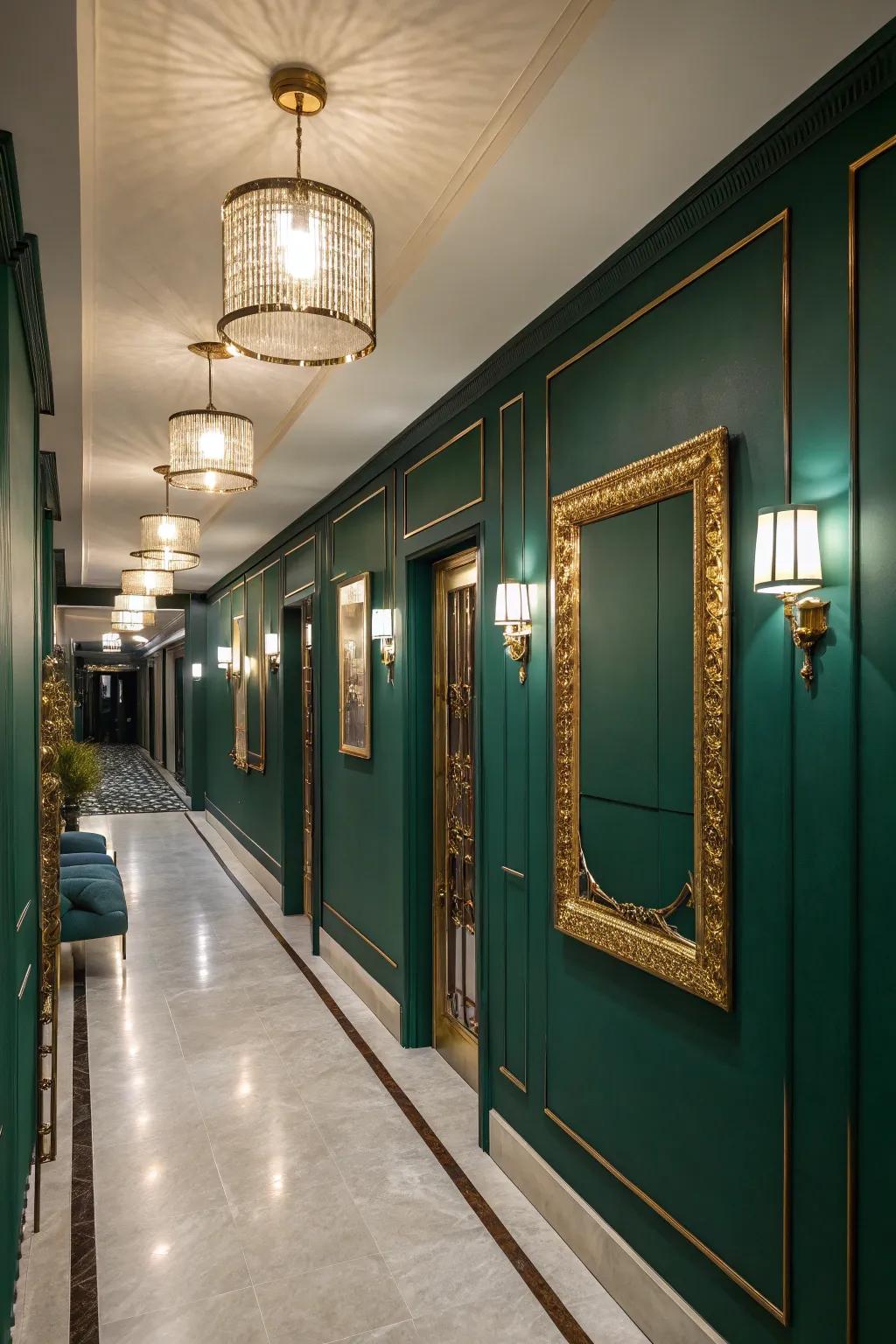 Generate a daring statement with opulent gem hues in your corridor.