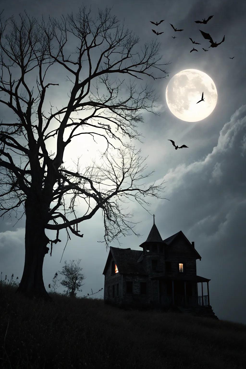 A spooky manor poster that establishes a mysterious atmosphere.