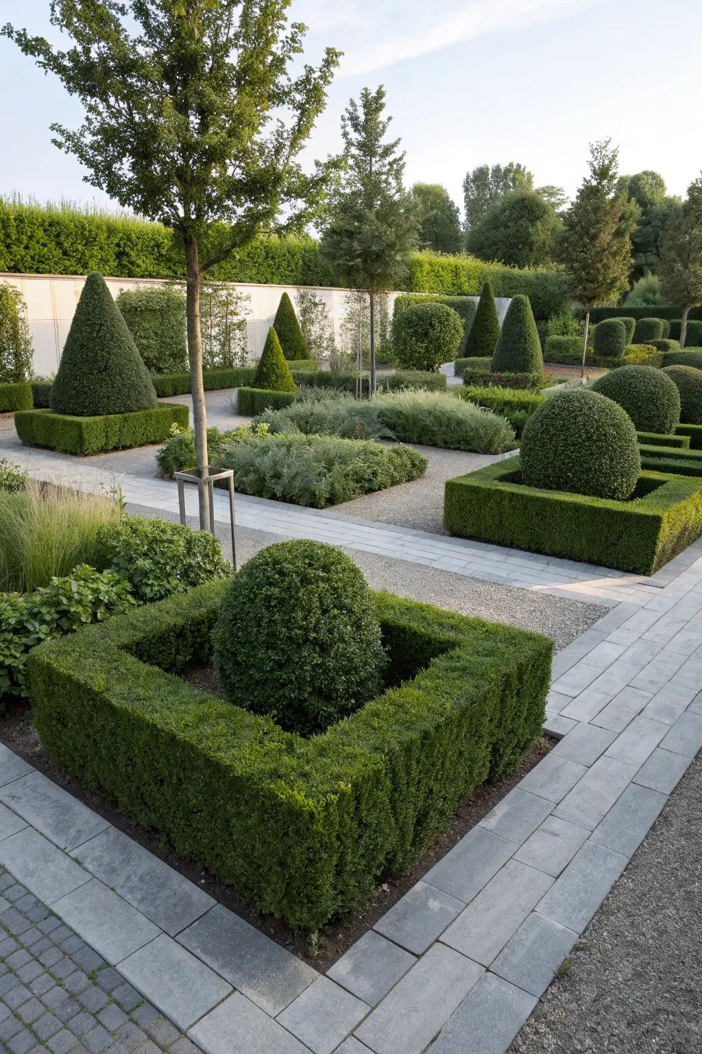 Geometric topiary hedges for a sleek aesthetic