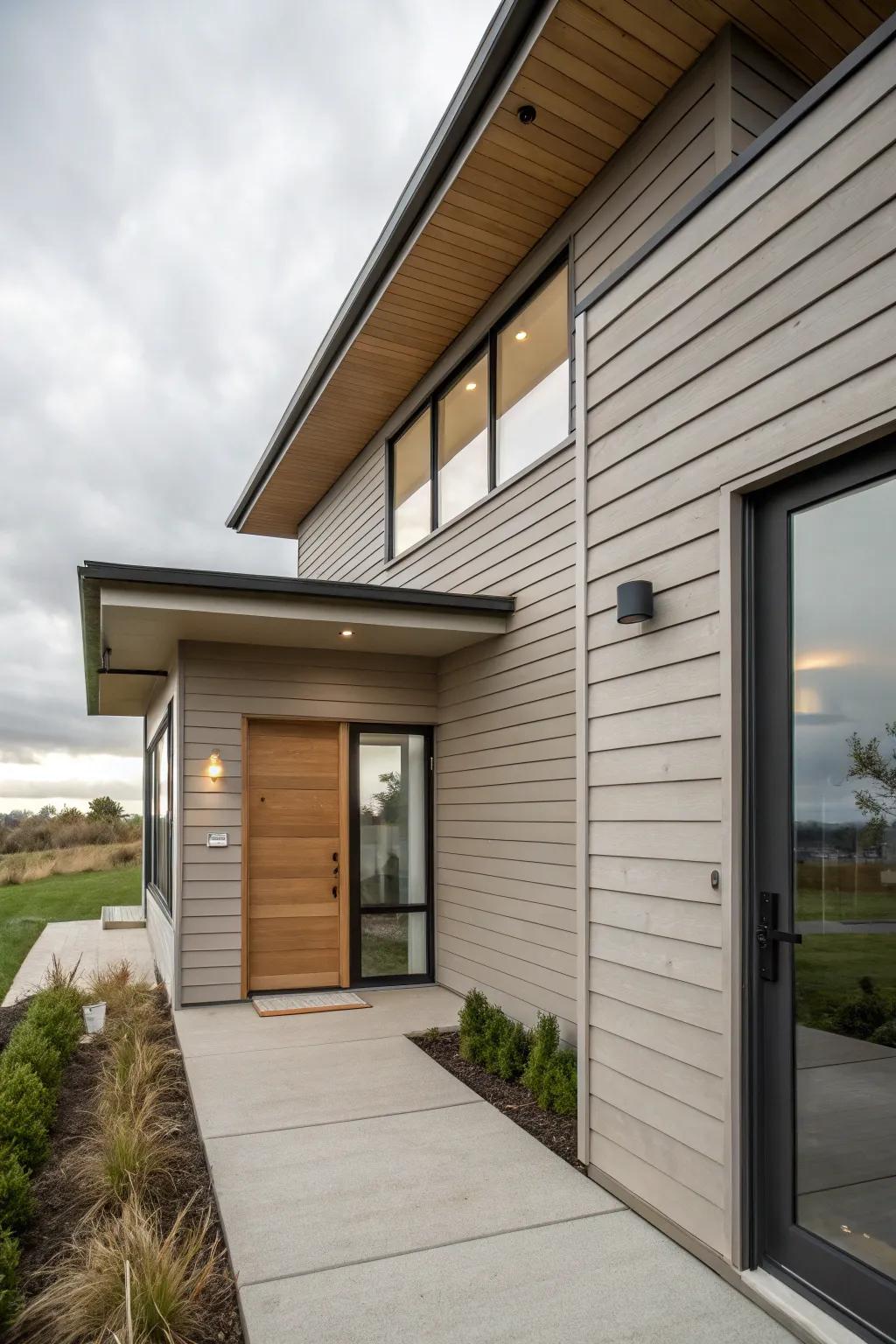 A concealed door flawlessly coordinated with the house's siding.