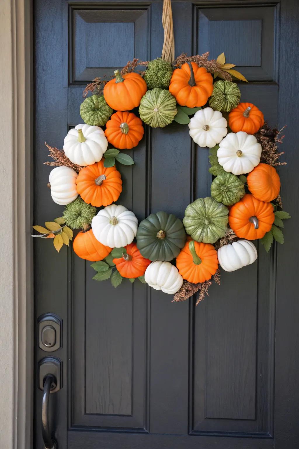 Transfer the gourd garden to your entrance through this festive wreath.