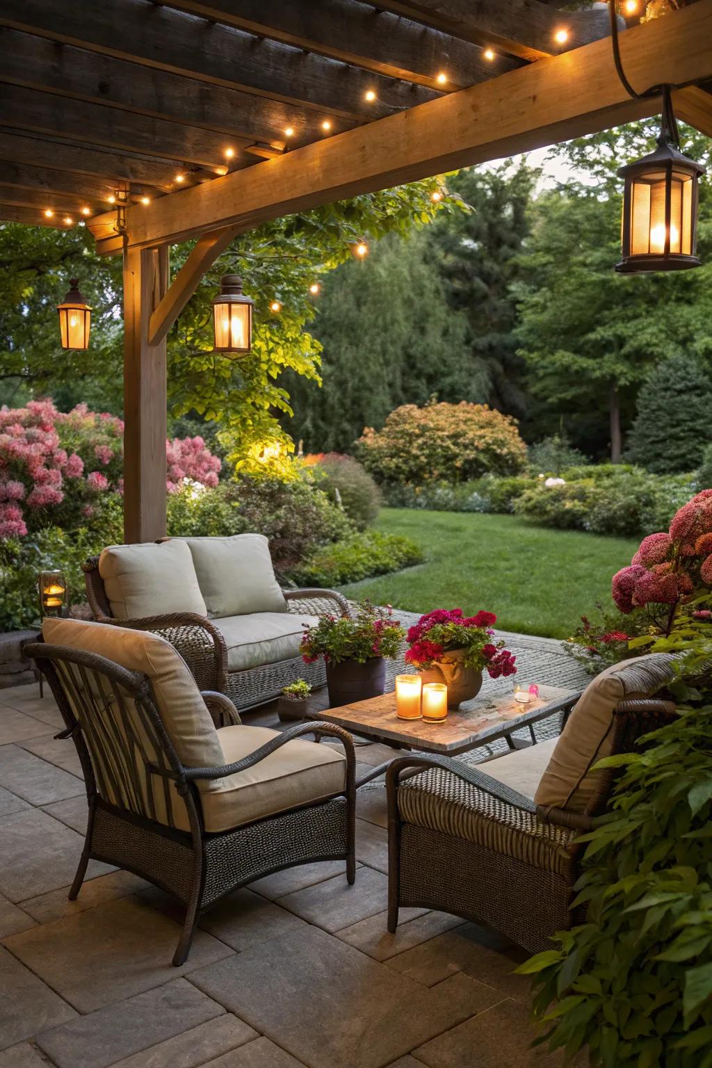 An exterior retreat designed for both repose and vibrant social engagements.
