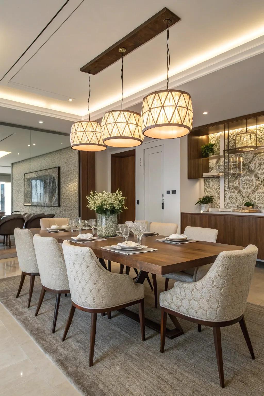 Modern pendant lights elevate the style and mood of your dining area.