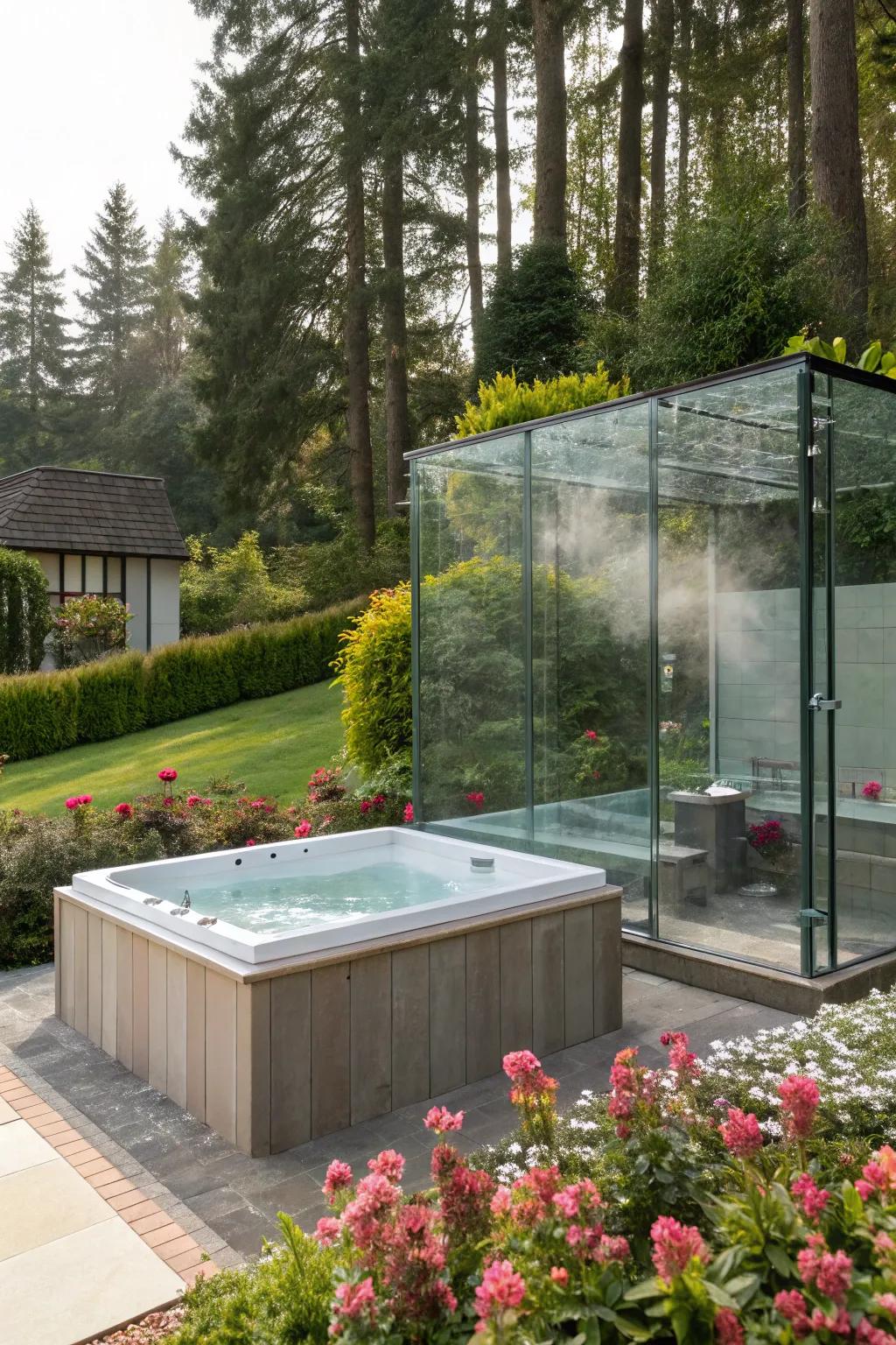 Elegant glass walls offer a modern feel while preserving a connection to nature.