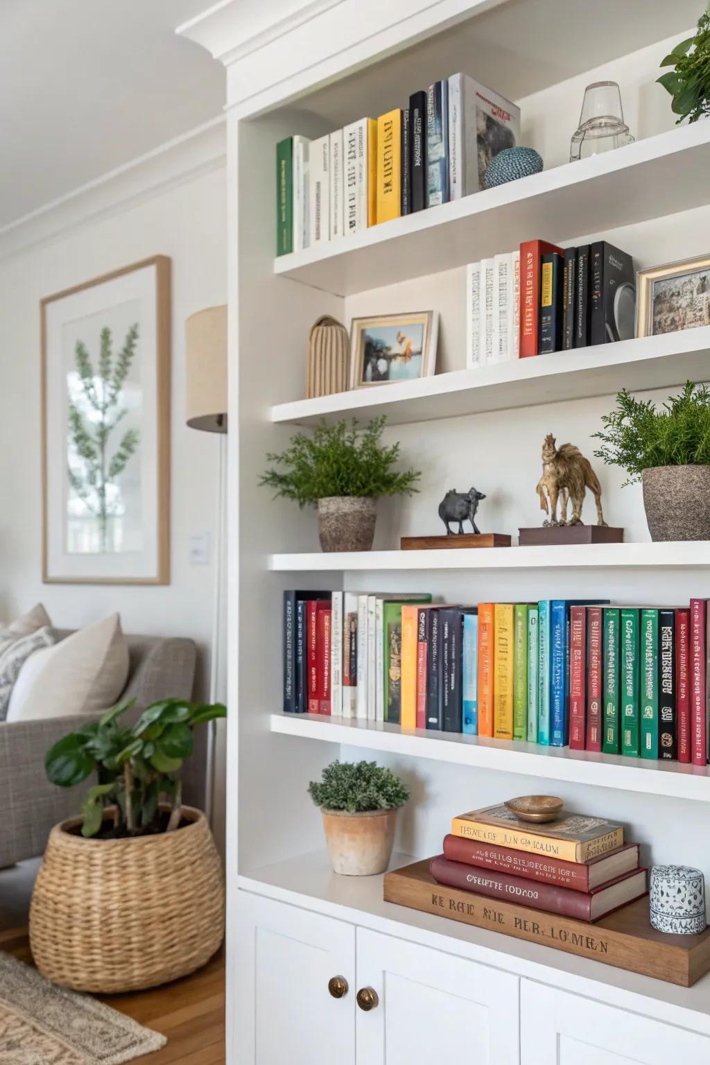 Books and decorative accents create a personal atmosphere