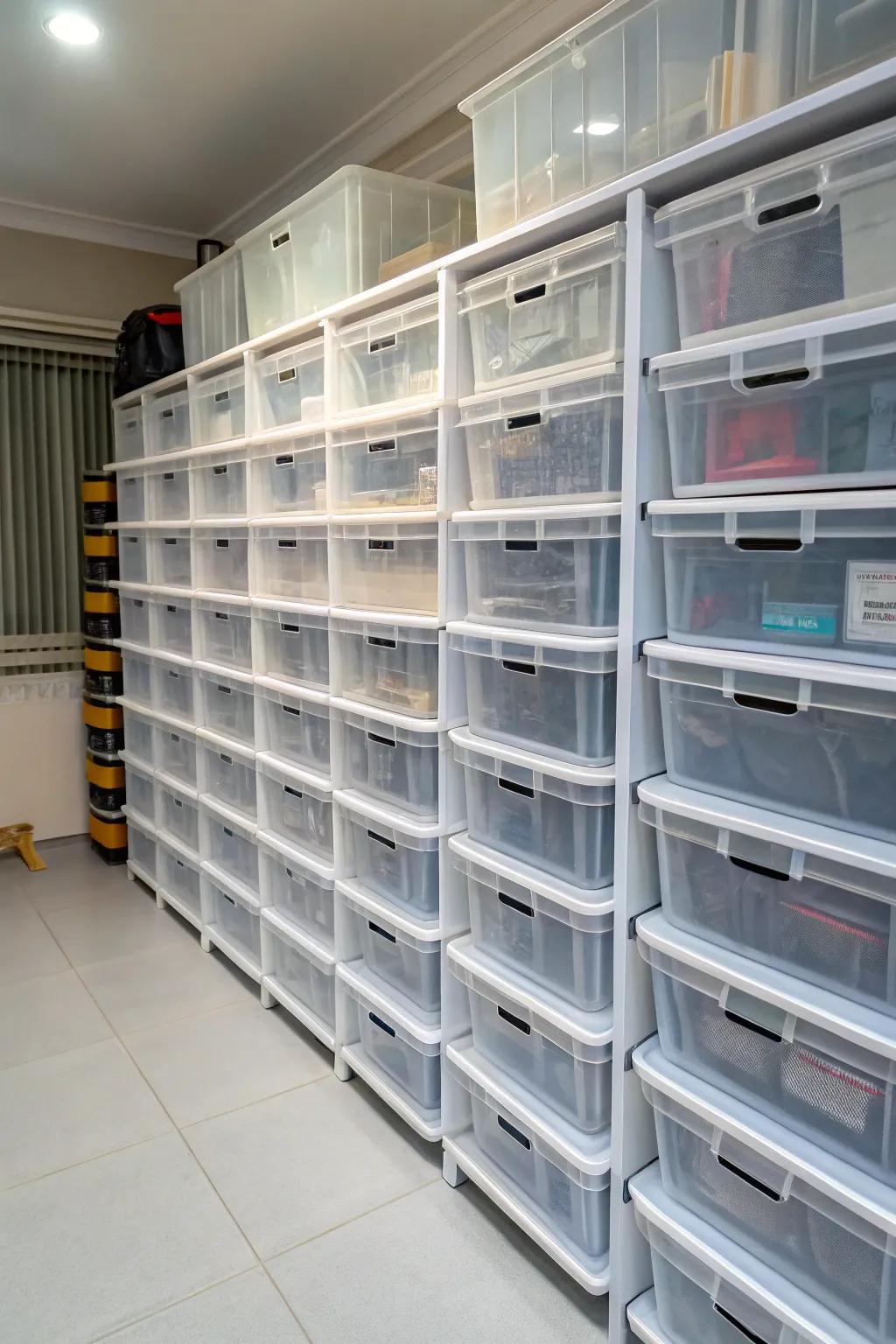 <strong><em>Clear bins provide a fast visual inventory of your stored items.</em></strong>” loading=”lazy” class=”pimg”>
	</picture><figcaption><strong><em>Clear bins provide a fast visual inventory of your stored items.</em></strong></figcaption></figure>
<p>Clear bins allow you to spot what’s inside instantly, saving you the effort of digging through each container. I can’t express enough how much time I’ve saved with this easy change!</p>
<h3>Check if these fit your needs:</h3>
<ul class=