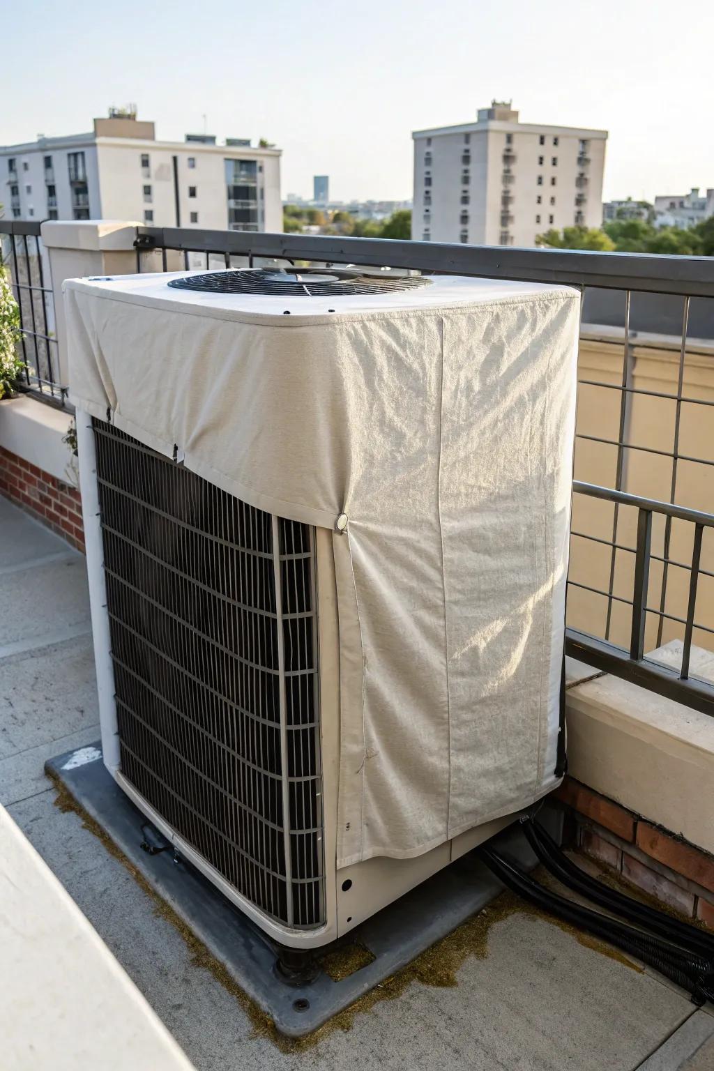 A custom-fitted shade cloth delivers fashionable sun defense for your AC.