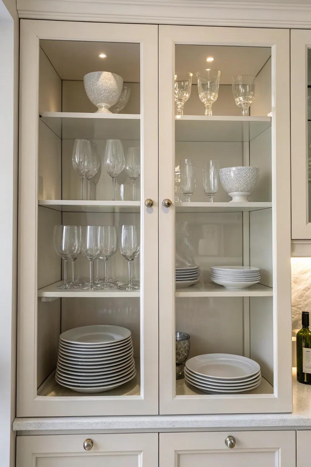 Understated glass cabinets designed with simplicity and elegance.