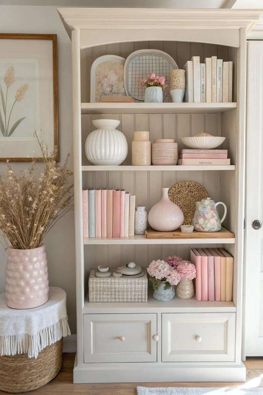 A peaceful hutch embellished with calming neutral hues.