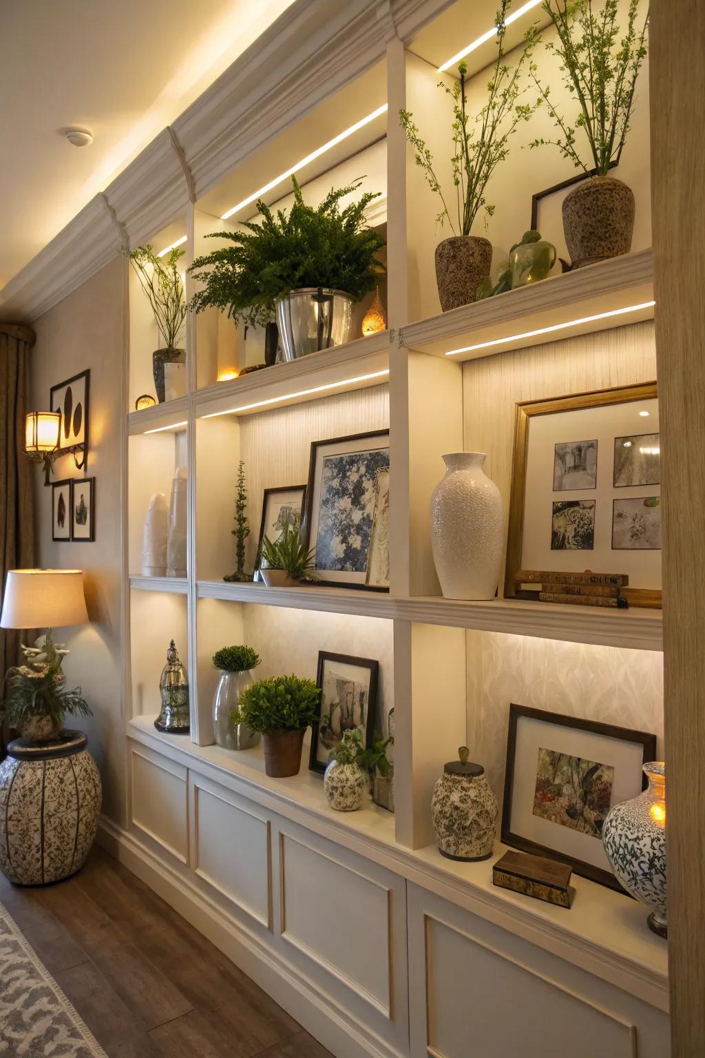 Put your personality on display with recessed shelves showing off your favorite decor.