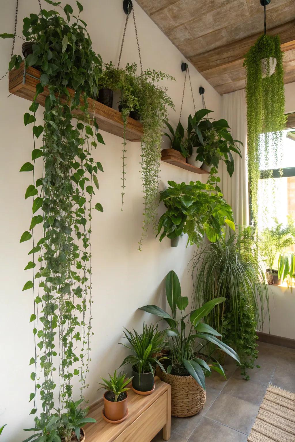 Enhance your decor with a suspended plant display.