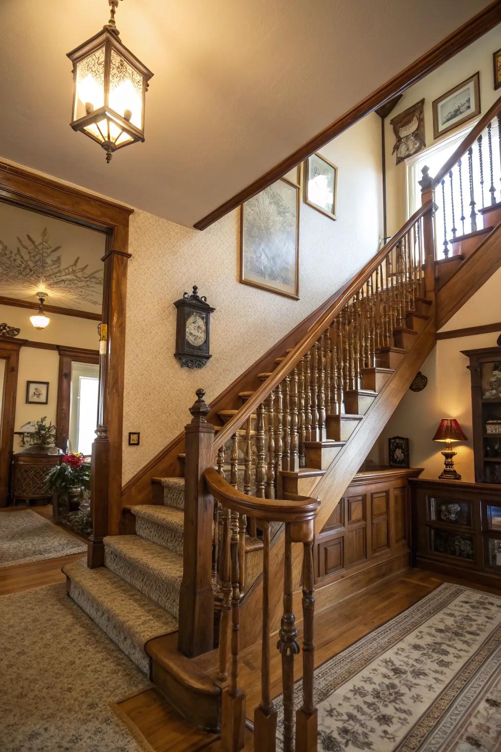 Wooden stair railings contribute warmth and grace to your home.