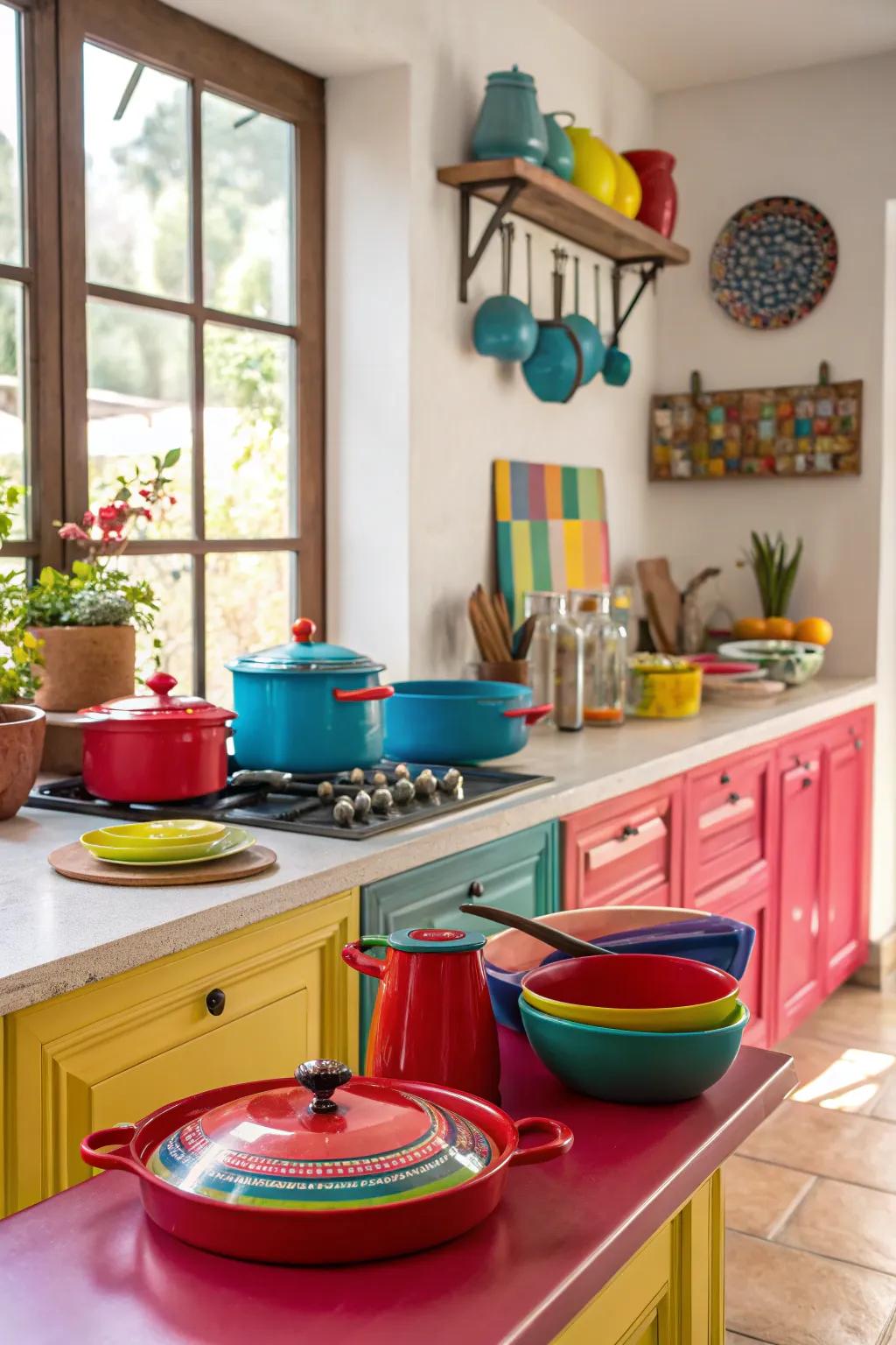 Painted countertops with strong colors can create a striking impression in any kitchen.