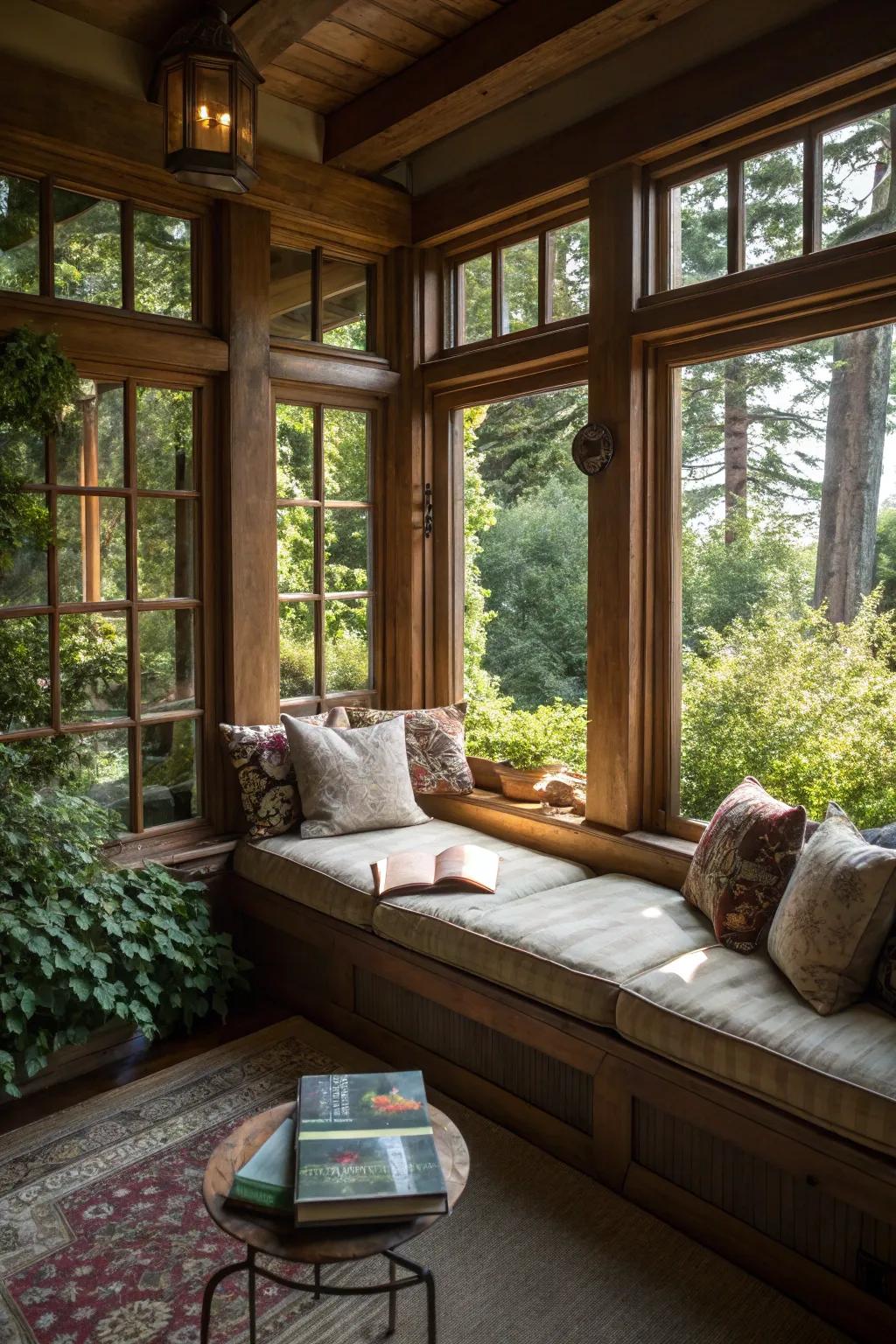 Earthy timber frames for a cozy and welcoming space.