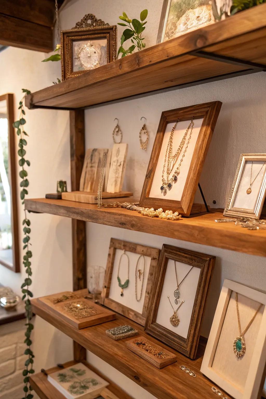 Infuse your boutique with a warm, nostalgic ambiance through rustic jewelry presentation.