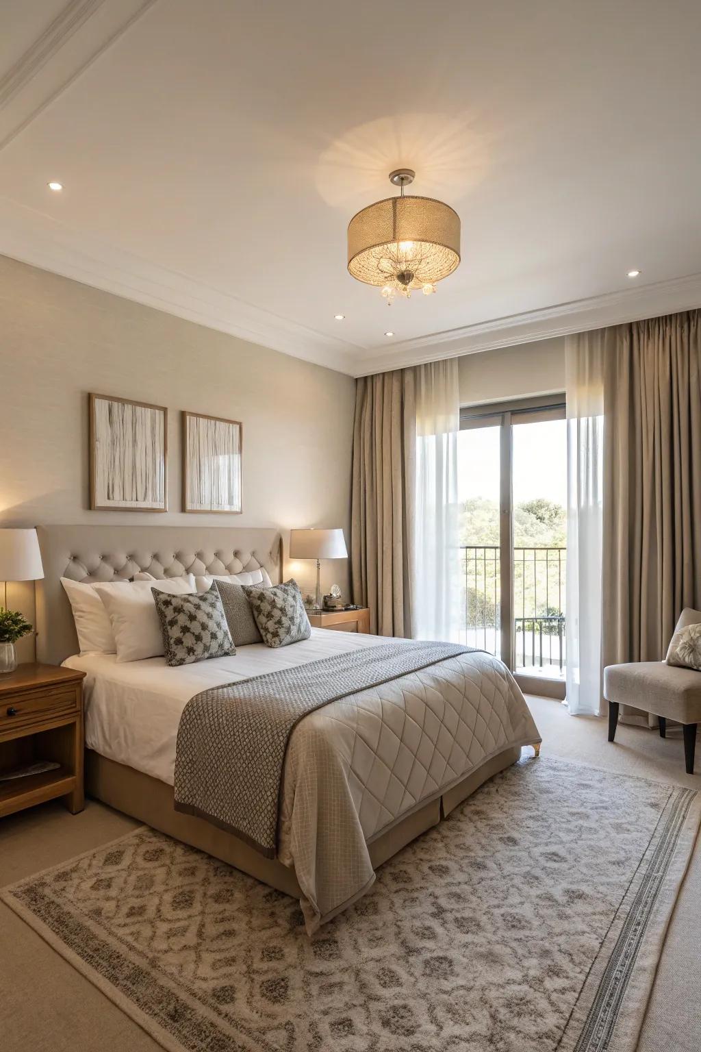 Muted hues establish a relaxing, ageless foundation for your king bedroom.