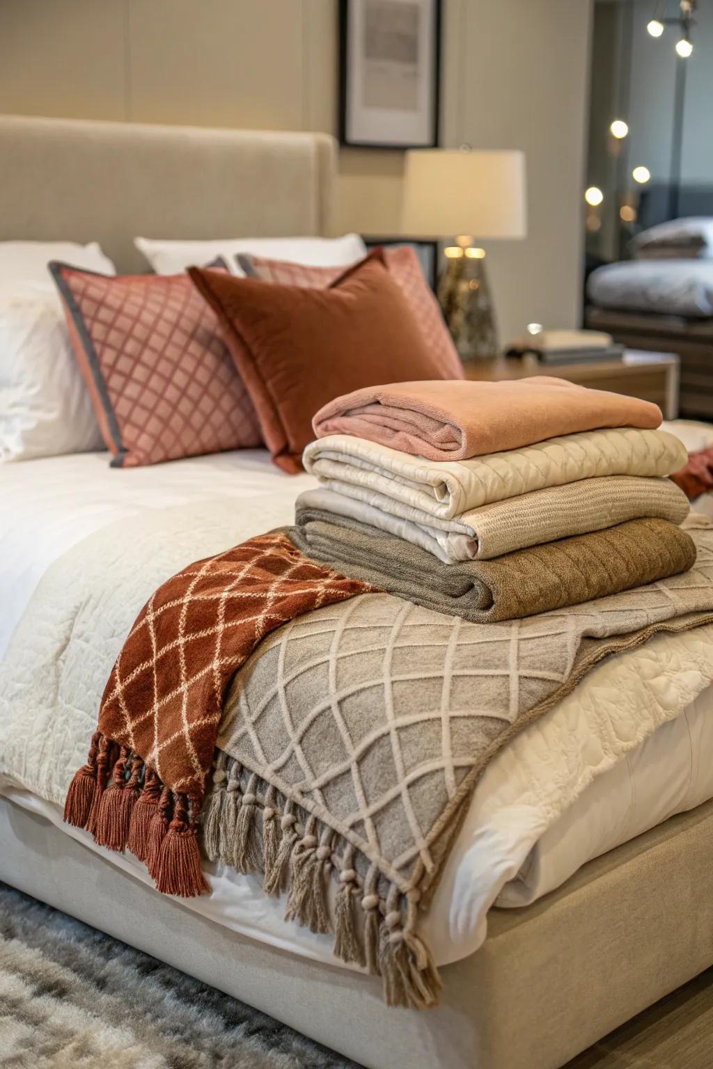 Layered bedding enriches comfort and visual appeal.
