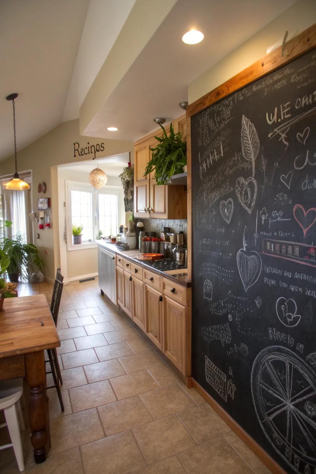 A chalkboard wall is an engaging, functional feature that brings joy to the entire family.