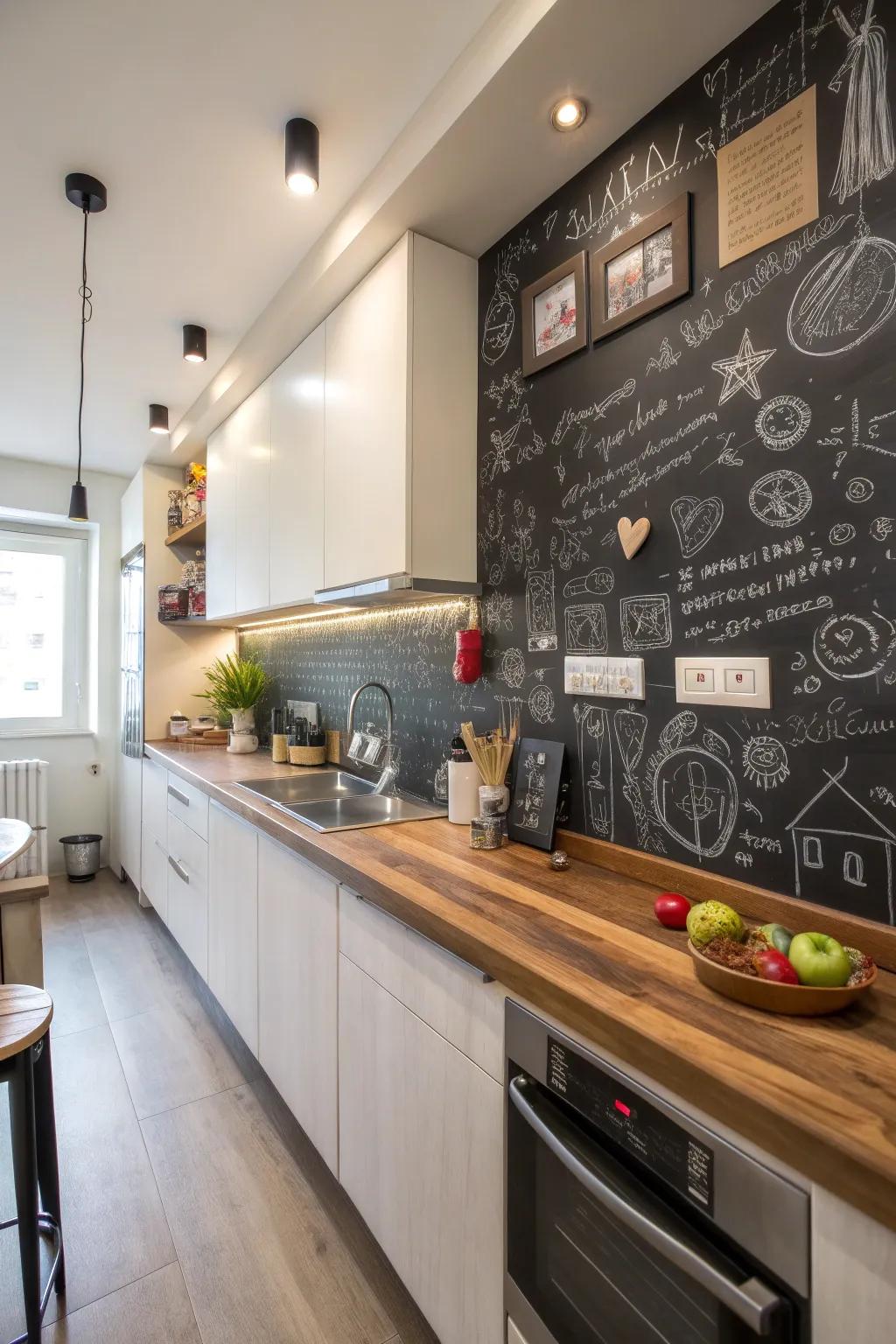 Slateboard paint enriches your kitchen backsplash with a personal touch.