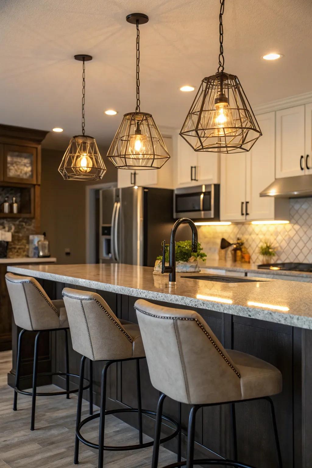 Enhance your kitchen bar with stunning pendant lighting.