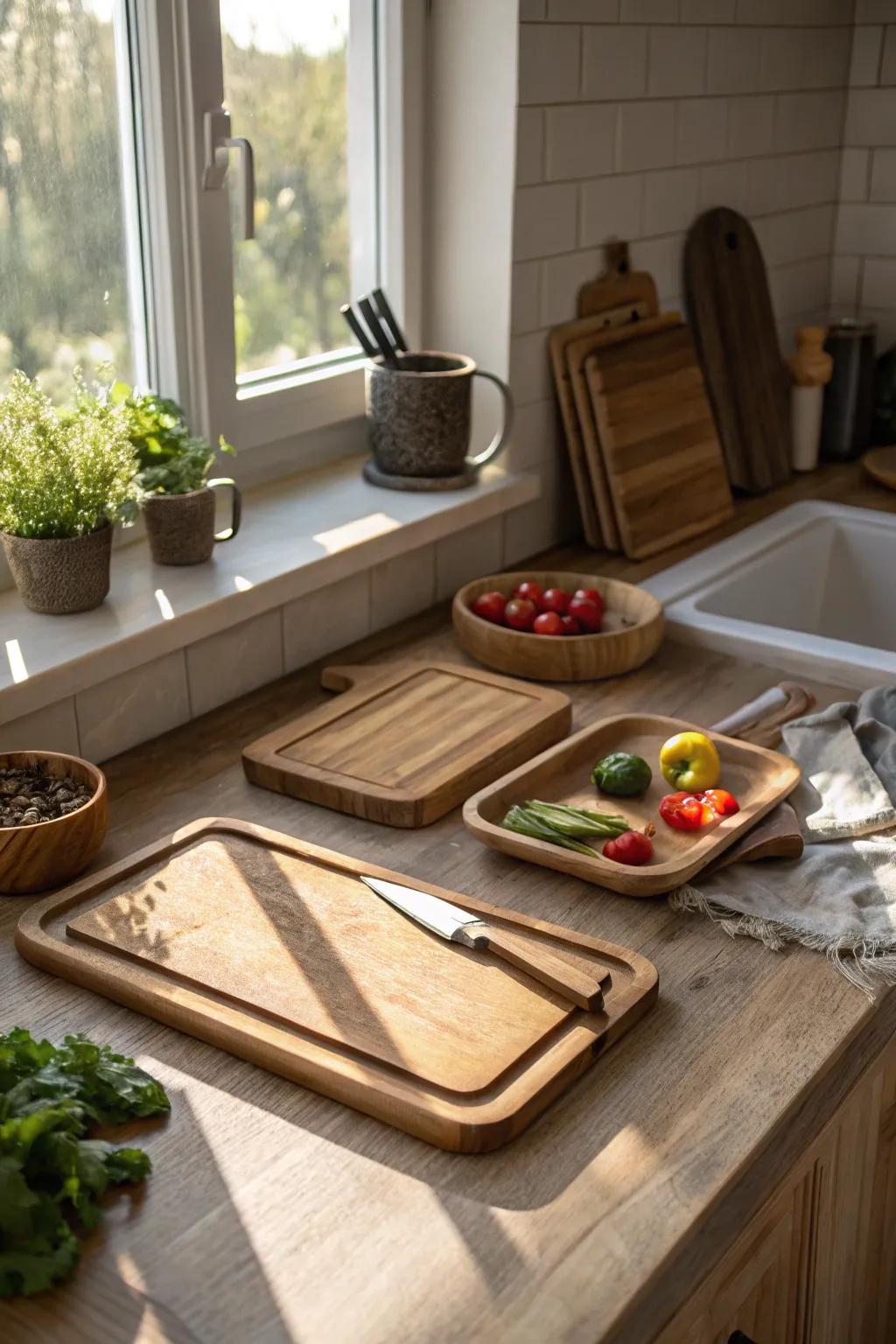 Wooden touches imparting warmth into the kitchen.