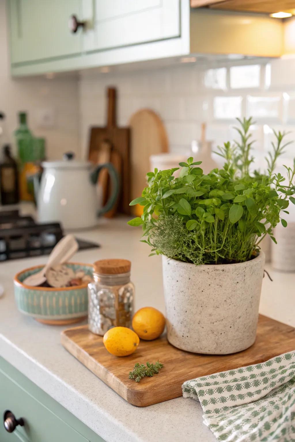 Greenery provides a refreshing element to your kitchen setting.