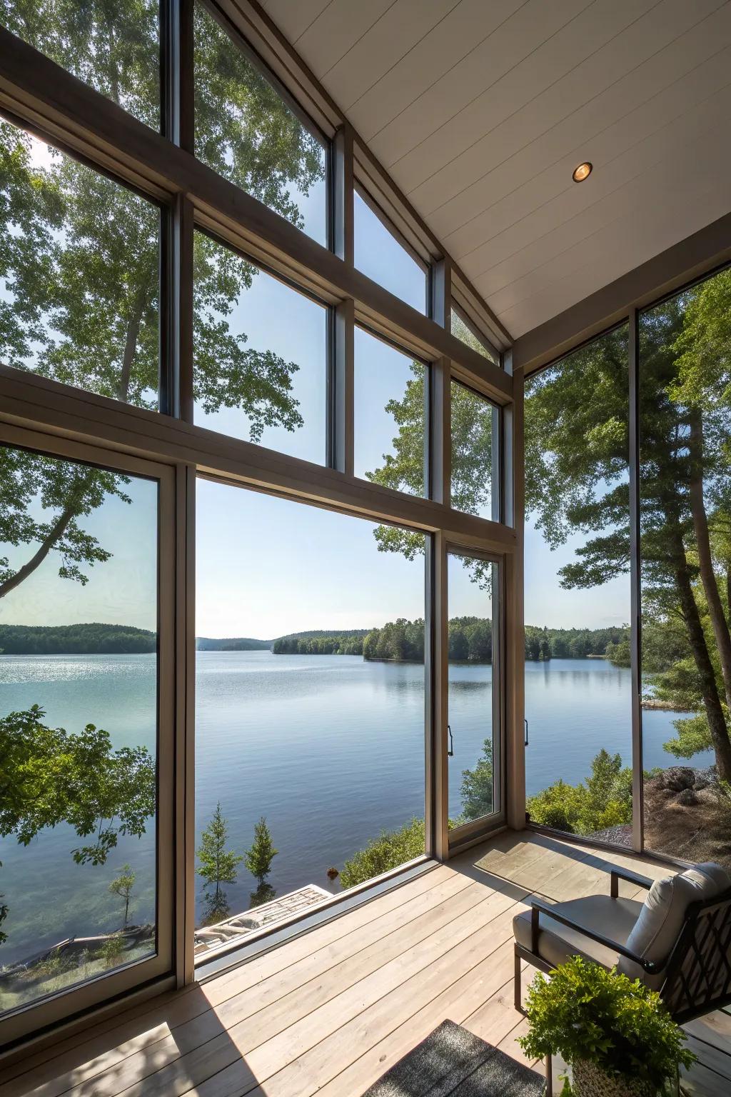 Broad windows provide stunning views and ample sunlight.