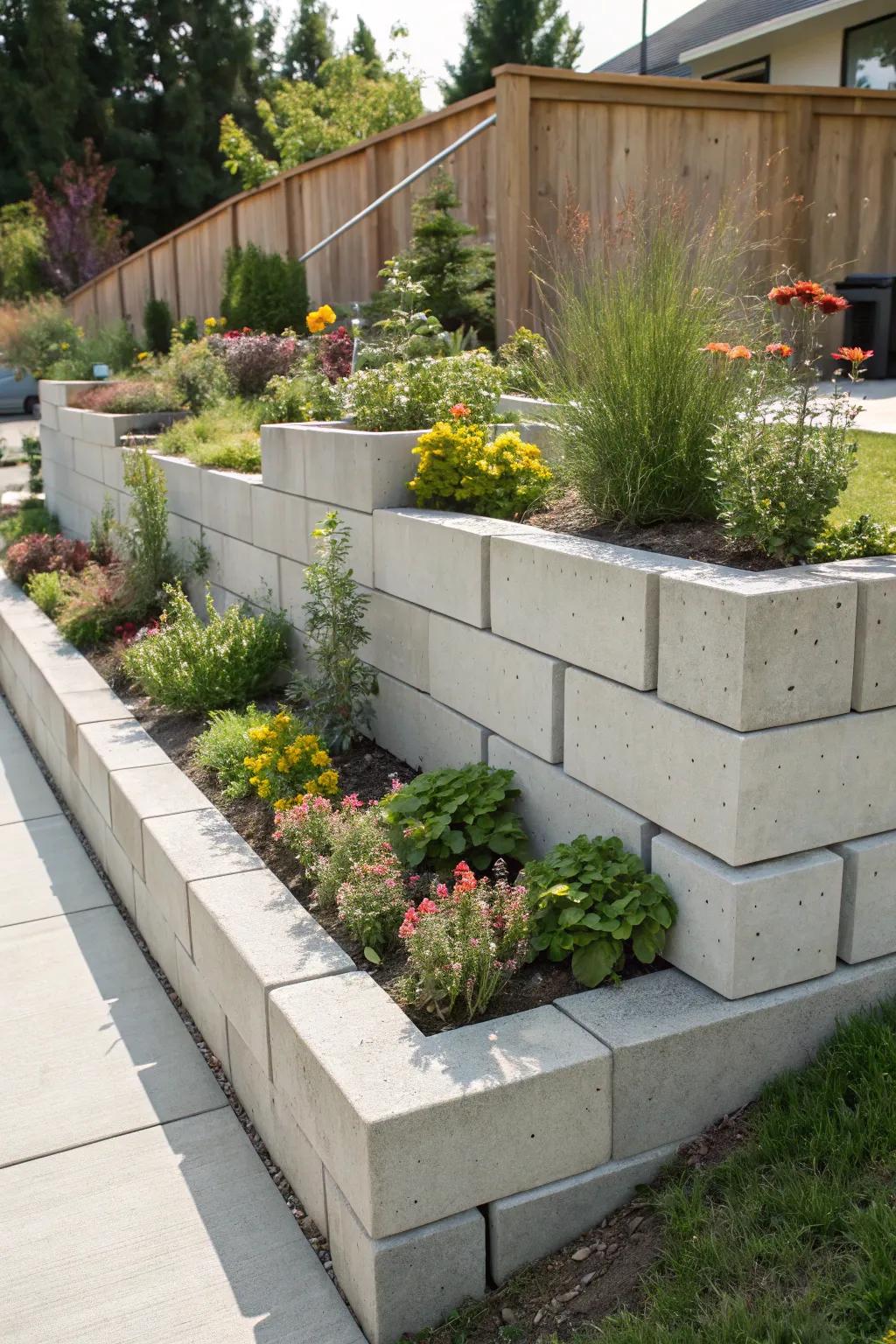 Stone segments offer a stylish, strong choice for raised garden beds.