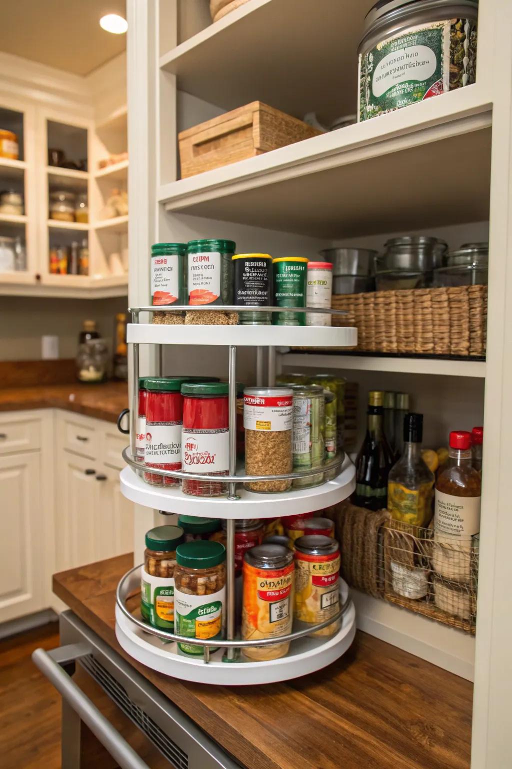 Optimize corner space with a handy revolving unit.