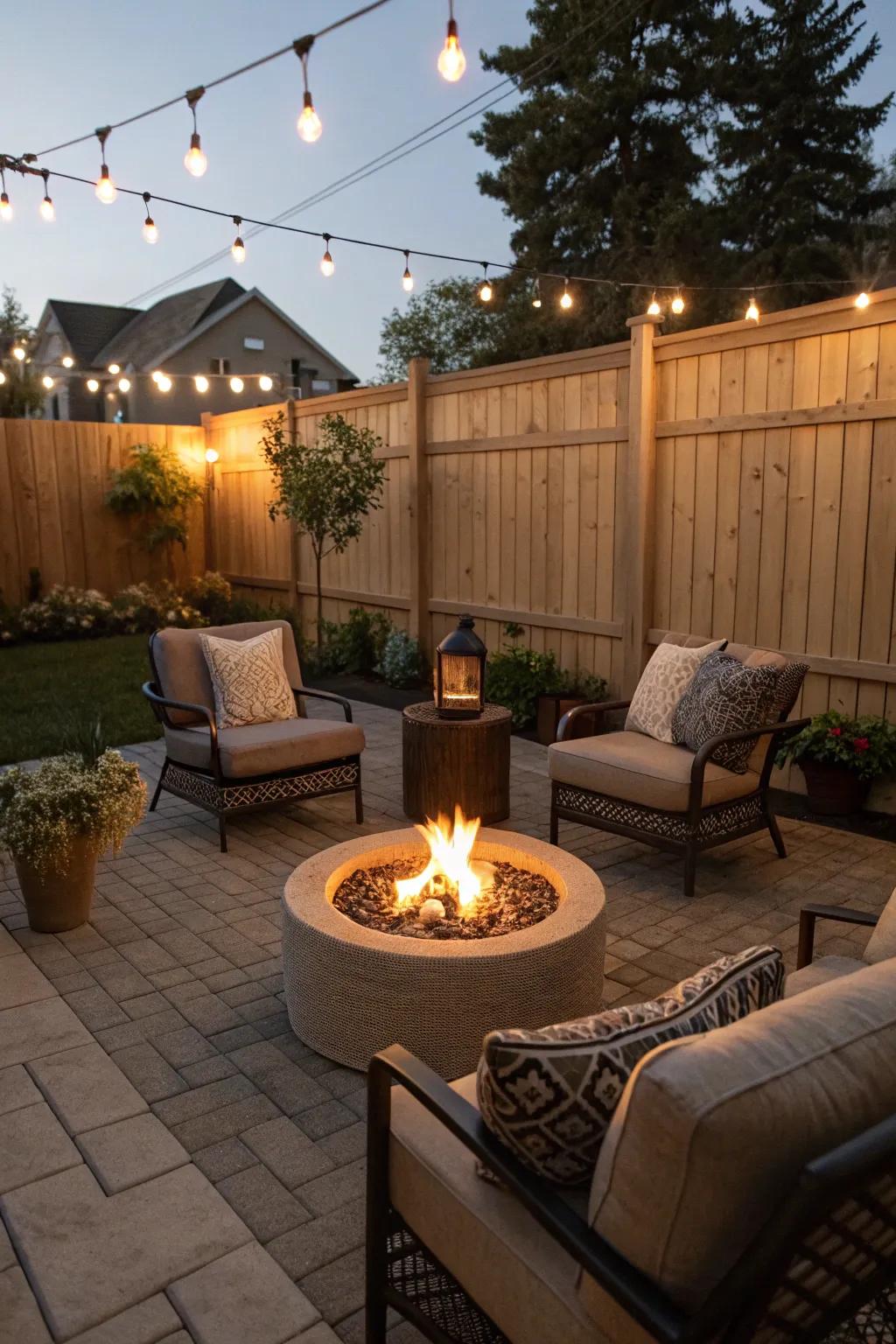 A snug fire pit area ideal for evening gatherings.