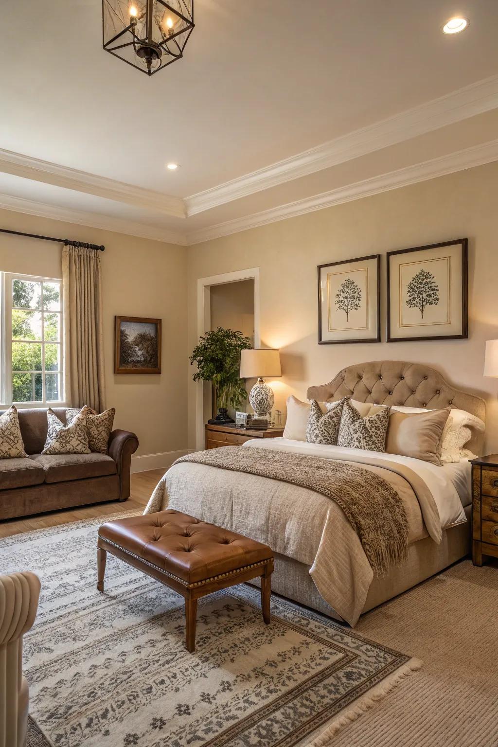 Gentle shades create a calm base for any combined living and sleeping area.