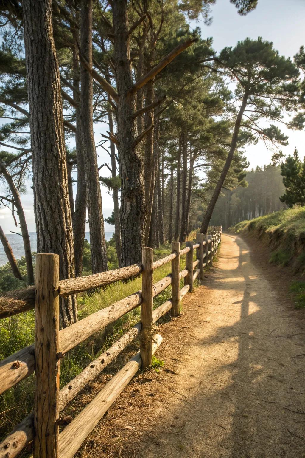 Natural charm with a log fence that enhances natural scenery.