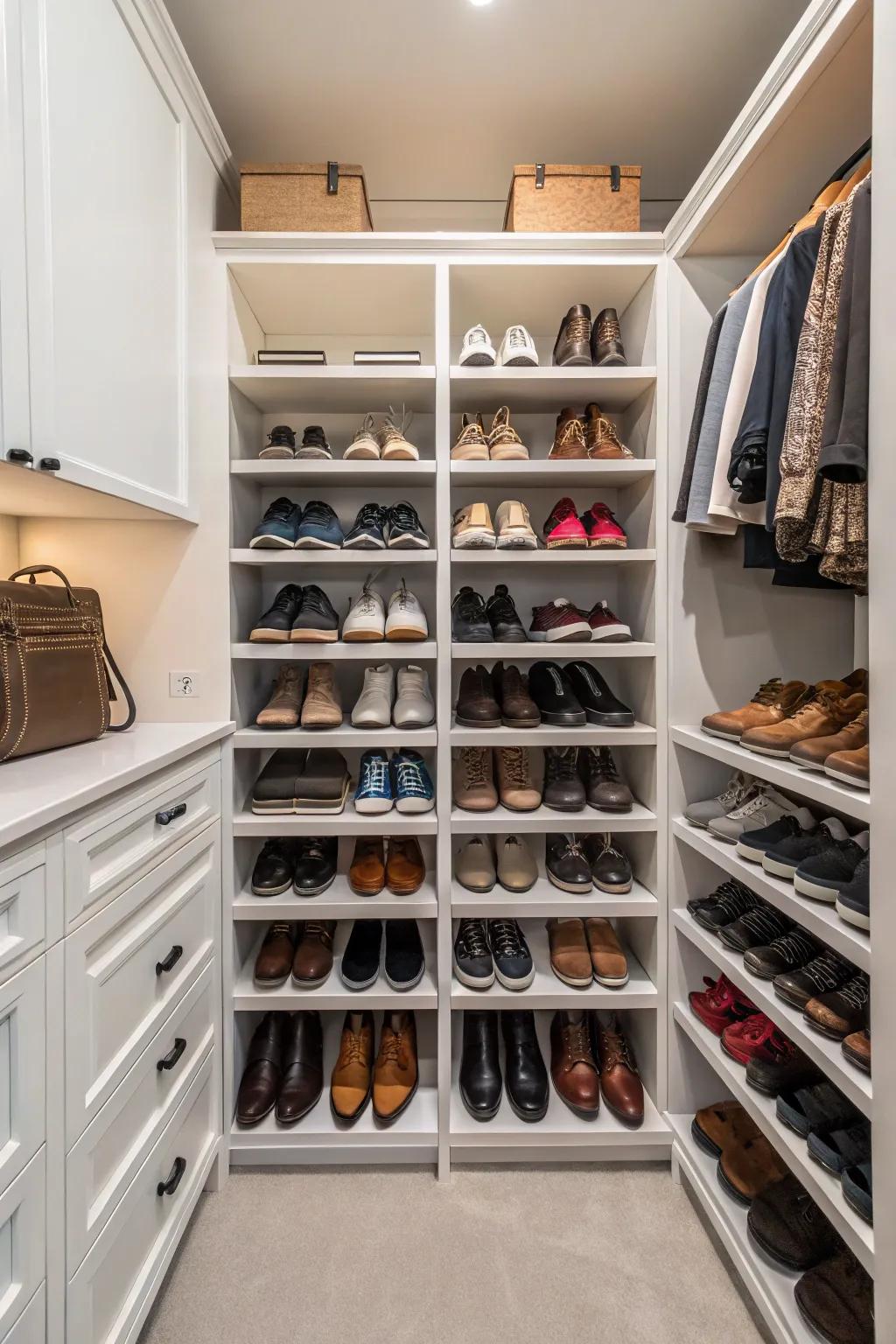 Structure your shoe assortment using specialized shelving.