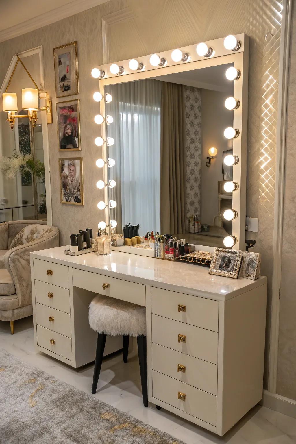 Hollywood-style lights create a glamorous atmosphere.