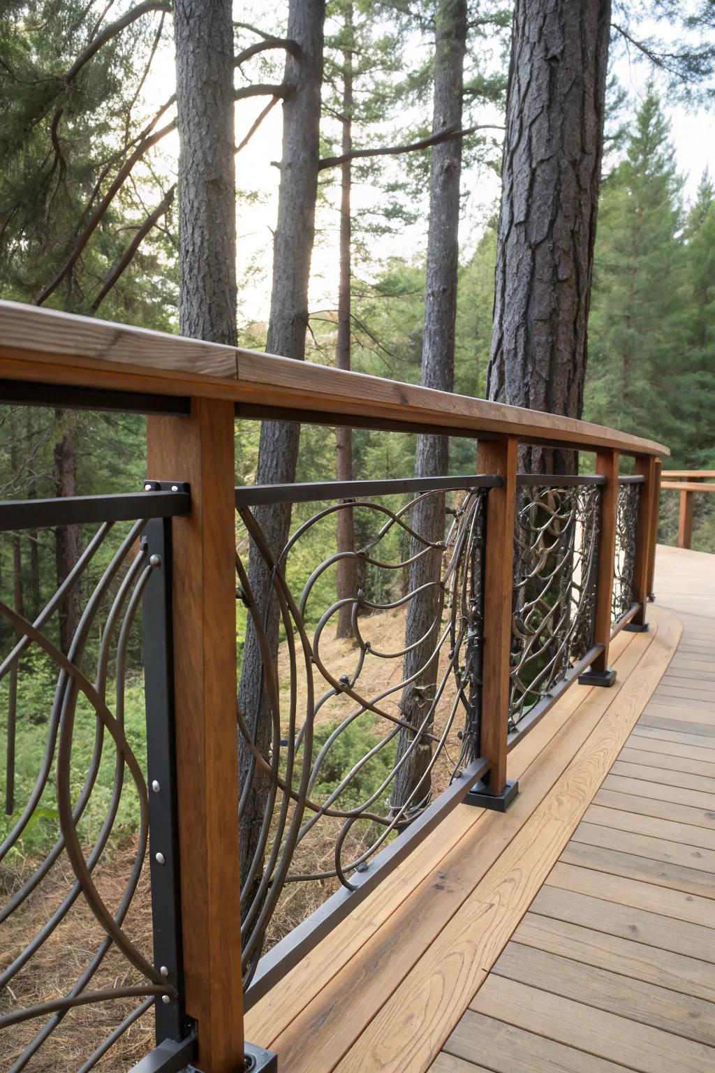 Combine metal with timber for a balanced, welcoming deck.