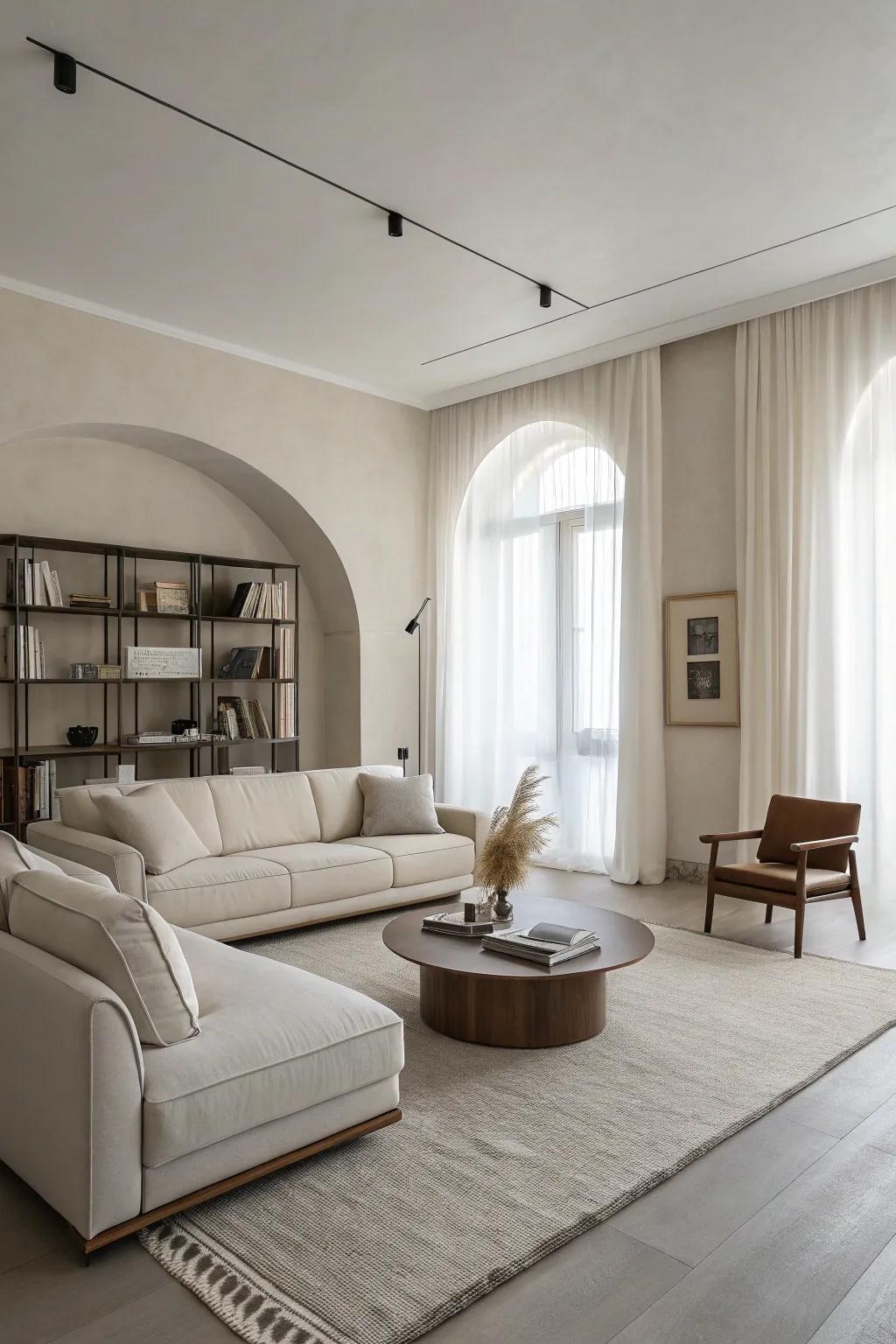Furniture showcasing crisp edges enhances the minimalist appeal.