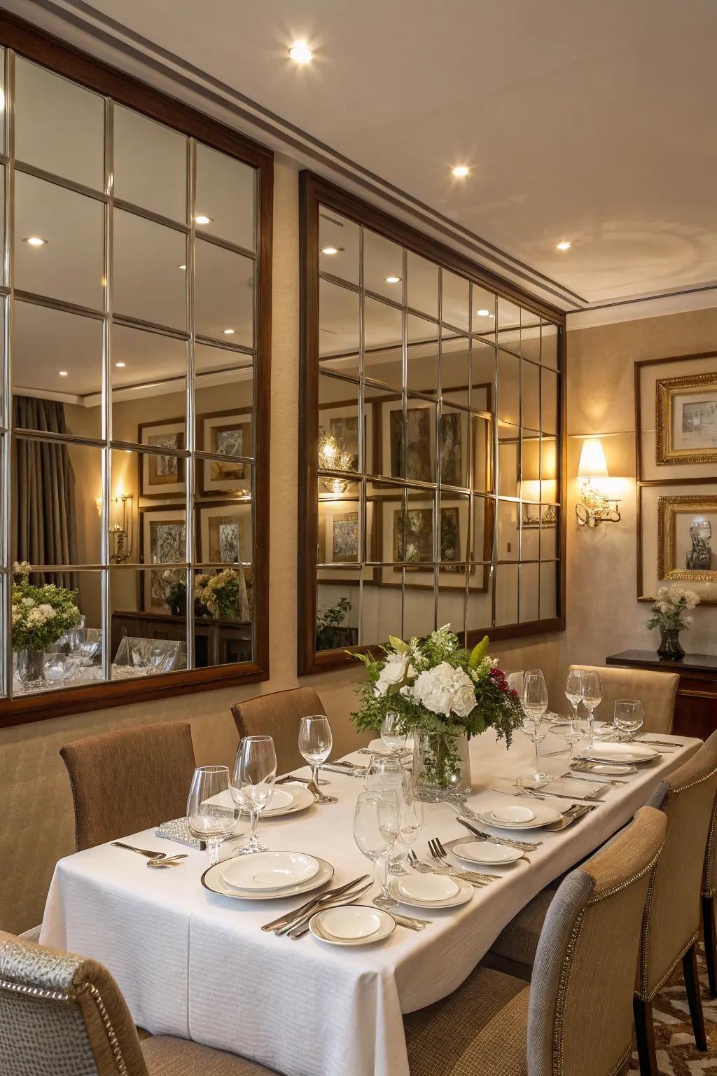 Mirror panels add elegance and perceived space to dining areas.
