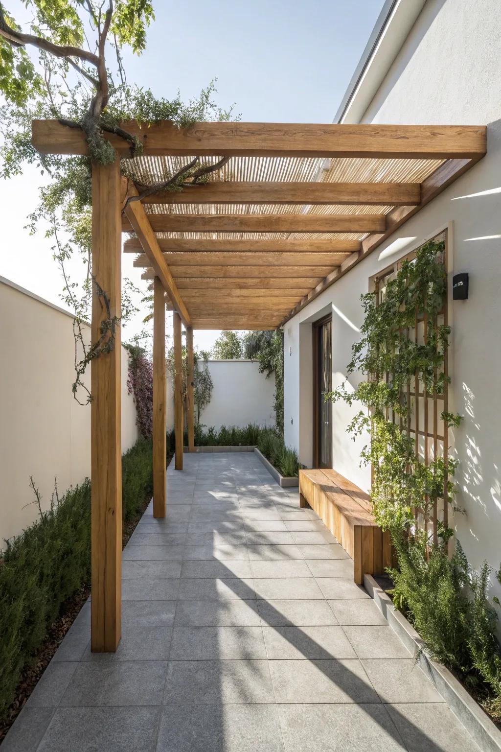 Accept simplicity with a minimalist wood pergola.